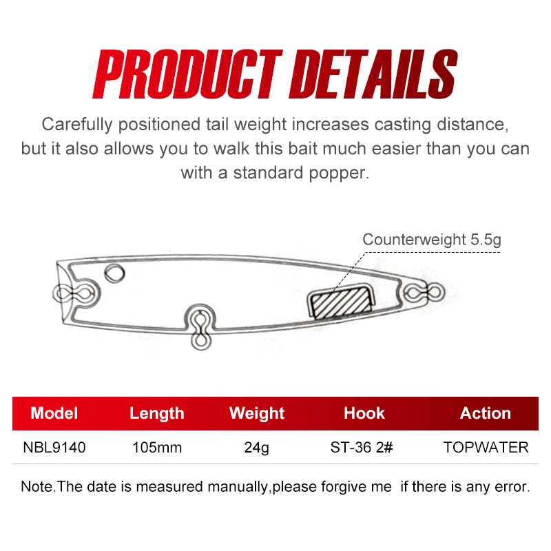 Noeby 105mm 24g Topwater Poppe - Fishing Lure Popper recensie en prijs